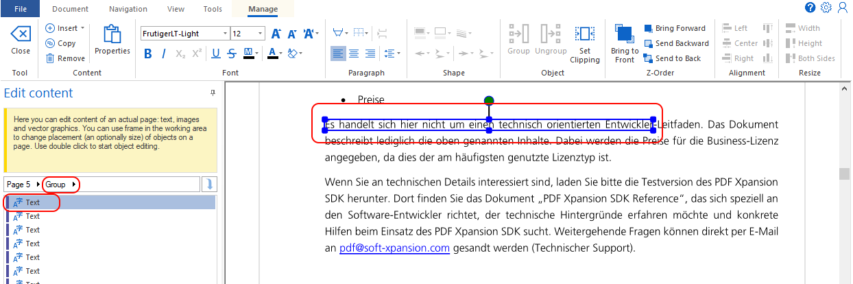 Edit PDF texts