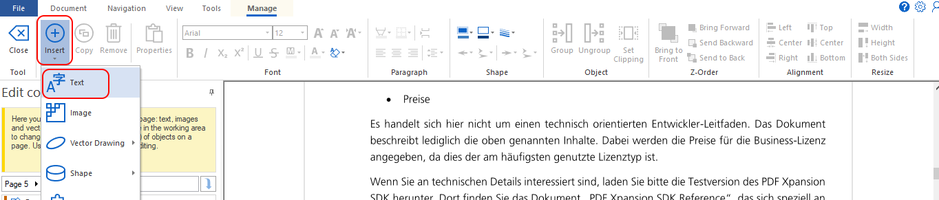 Insert new text elements