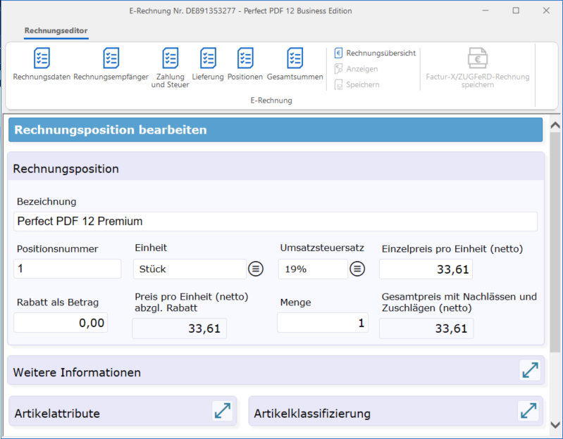 Position list of an eInvoice