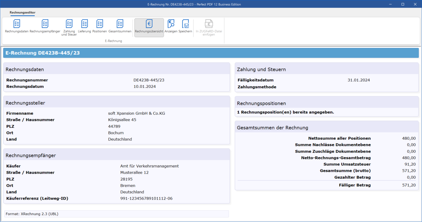 Perfect E-Rechnung Screenshot
