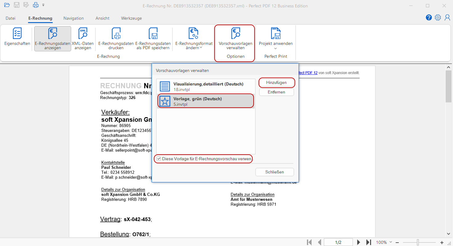 Use XRechnung template