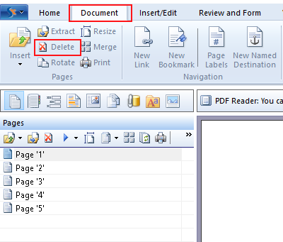 delete page range in pdf document